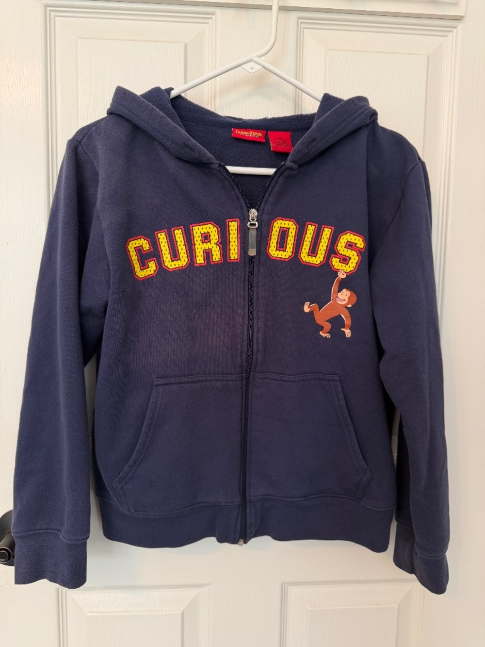 Vintage Y2K Curious George Navy Blue Full-Zip Hoodie - Boxy Size M